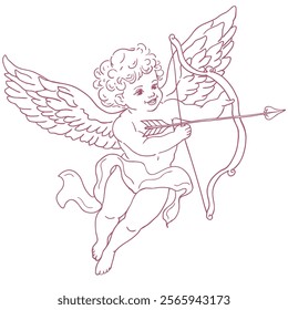 Cute Cupid with Bow Illustration on the White Background.