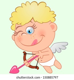 Cute cupid with a bow takes aim 