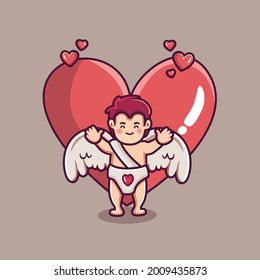 cute cupid boy with big heart love background valentines