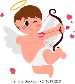 Cute Cupid Boy With Bow Arrow Illustration
