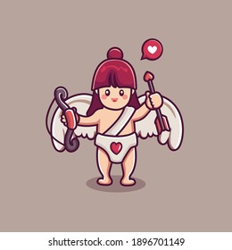 cute cupid boy character holding an arrow and a bow