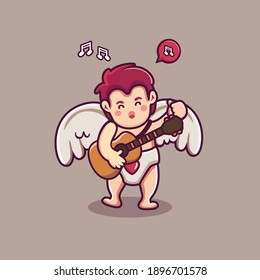 cute cupid boy character playing guitar and singing valentines theme