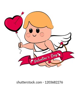 Cute cupid boy with a heart shape balloon. Vector illustration design