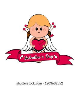 Cute cupid boy with a heart shape. Vector illustration design