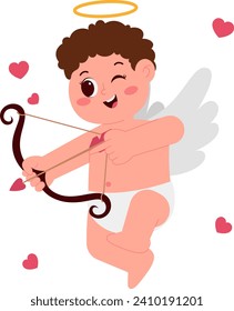 Cute Cupid Boy Hold Bow Arrow Illustration