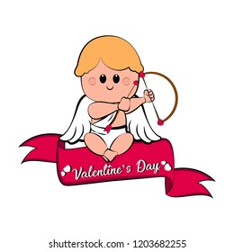 Cute cupid boy icon with bow and arrows. Valentine day. Vector illustration design