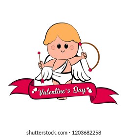 Cute cupid boy icon with bow and arrows. Valentine day. Vector illustration design
