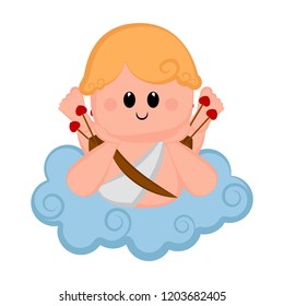 Cute cupid boy icon with bow and arrows. Valentine day. Vector illustration design