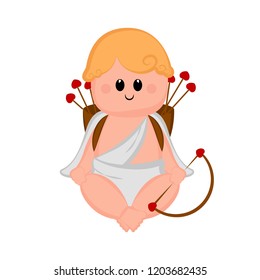 Cute cupid boy icon with bow and arrows. Valentine day. Vector illustration design
