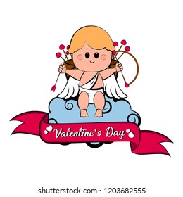 Cute cupid boy icon with bow and arrows. Valentine day. Vector illustration design