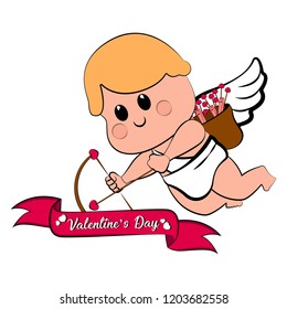 Cute cupid boy icon with bow and arrows. Valentine day. Vector illustration design