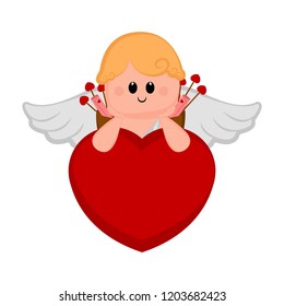 Cute cupid boy on a heart shape. Valentine day. Vector illustration design