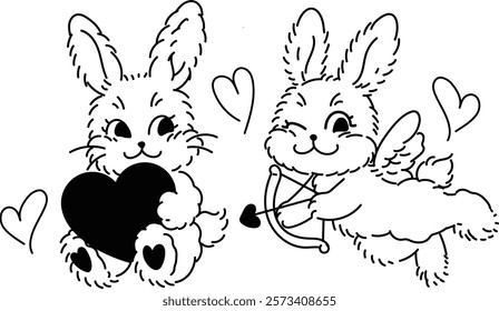 Cute Cupid Bunny Illustration: Adorable Winged Rabbit with Bow and Arrow for Valentine's Day and Romantic Designs