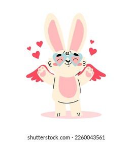 Cute Cupid Bunny with Wings Wearing Heart Glasses Vector Illustration