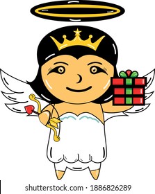 cute cupid carrying arrows and gifts