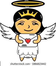 cute cupid carrying a letter with a heart stamp