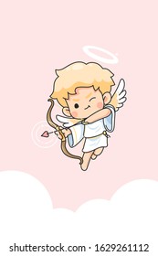 cute cupid cartoon, kawaii mascot character for background or wallpaper in valentine day concept, vector illustration