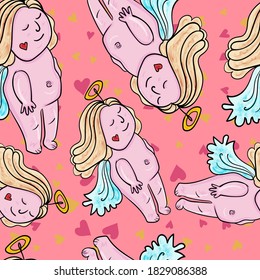 Cute Cupid cartoon Seamless pattern with hearts Valentine's Day