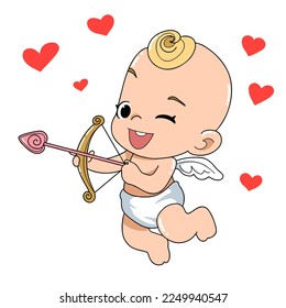 Cute Cupid cartoon.vector illustration isolated on white background.