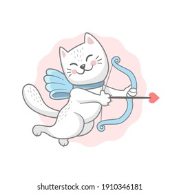 Cute cupid cat cartoon illustration in kawaii style