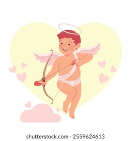 Cute cupid character design, various postures with heart and love, valentine vibes. Flat vector illustration in cartoon style.