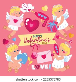 Cute Cupid Character With Gun Arrow, Vector, Illustration