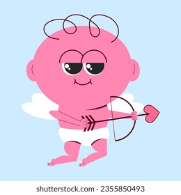 Cute cupid character. Mascot angel in flat style. Vector illustration. Cupid with arrow and bow.