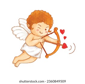 cute cupid character watercolor vector illustration