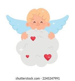 cupido lindo con la nube con los corazones