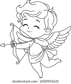 Cute cupid coloring page. Illustration valentine coloring book 