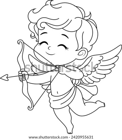 Cute cupid coloring page. Illustration valentine coloring book 