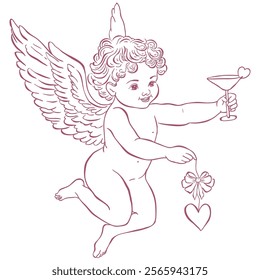 Cute Cupid with a Drink Illustration.