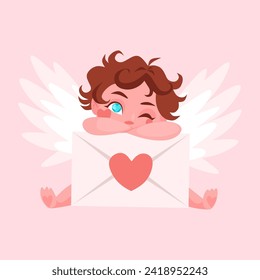 Cute cupid with envelope Valentine day concept