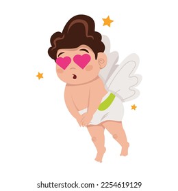 Cute Cupid verliebte sich. Gespeichert und Augen in Form von Herzen. Valentinstag.