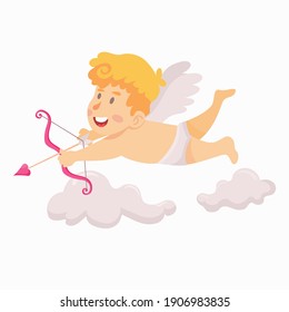 Cute cupid fliegen und zielen mit Pfeilen und Bugvektorgrafik. geeignet für Valentinstag-Grußkarte