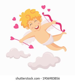 Cute cupid flying with arrows and bow vector illustration. suitable for Valentine's Day greeting card
