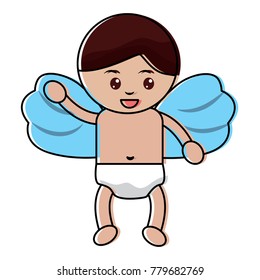 cute cupid flying hand waving cartoon