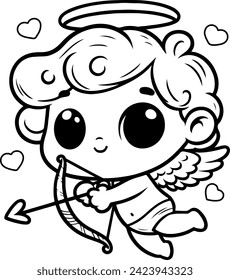 A cute cupid flying with a love-bow in cartoon style