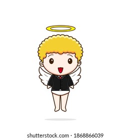 Cute cupid with formal suit. Vector illustration of chibi character isolated on white background.