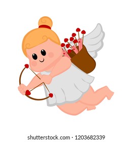 Cute cupid girl icon with bow and arrows. Valentine day. Vector illustration design