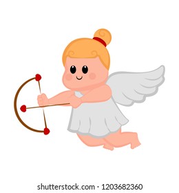 Cute cupid girl icon with bow and arrows. Valentine day. Vector illustration design
