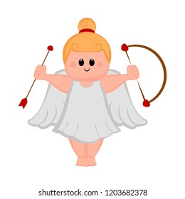 Cute cupid girl icon with bow and arrows. Valentine day. Vector illustration design