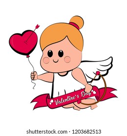 Cute cupid girl icon with bow and arrows. Valentine day. Vector illustration design