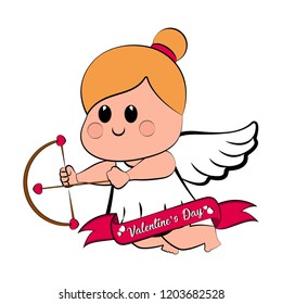 Cute cupid girl icon with bow and arrows. Valentine day. Vector illustration design
