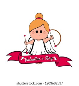 Cute cupid girl icon with bow and arrows. Valentine day. Vector illustration design