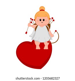 Cute cupid girl on a heart shape. Valentine day. Vector illustration design