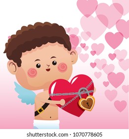 Cute cupid with heart locked