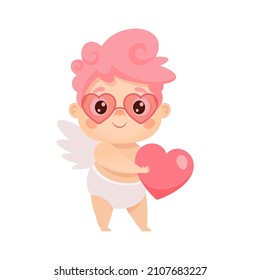 Cute cupid with heart. Vector cartoon character for Valentine's day