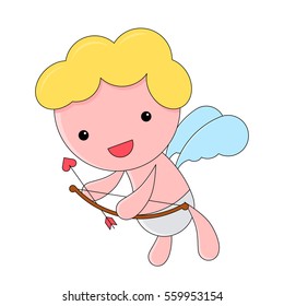 Cute Cupid Holding Arrow and Bow. Illustration for Valentine's Day. Vector, Isolated on white background