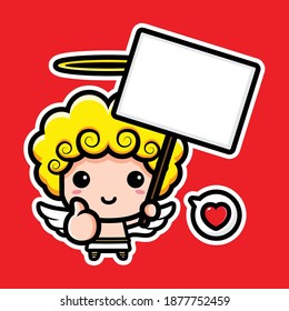 cupido lindo sosteniendo un tablero de texto en blanco